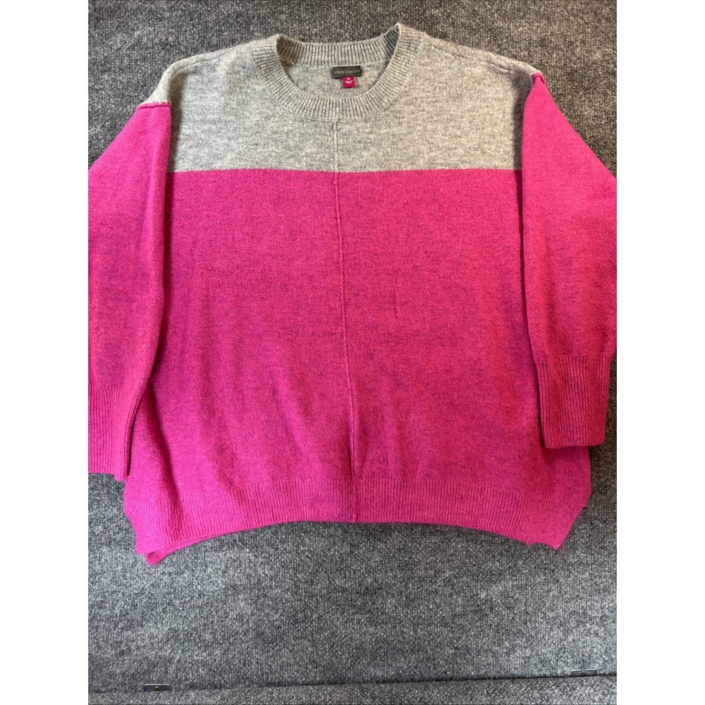 Vince Camuto Women's Plus 1X Cozy Colorblock Sweater Gray Pink Crewneck Knit